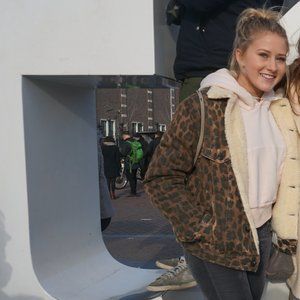 R13 Faux Shearling Leopard Print Denim Jacket